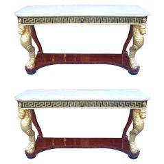 A Spectacular Pair of Marble-Top Consoles in the Regency Manner