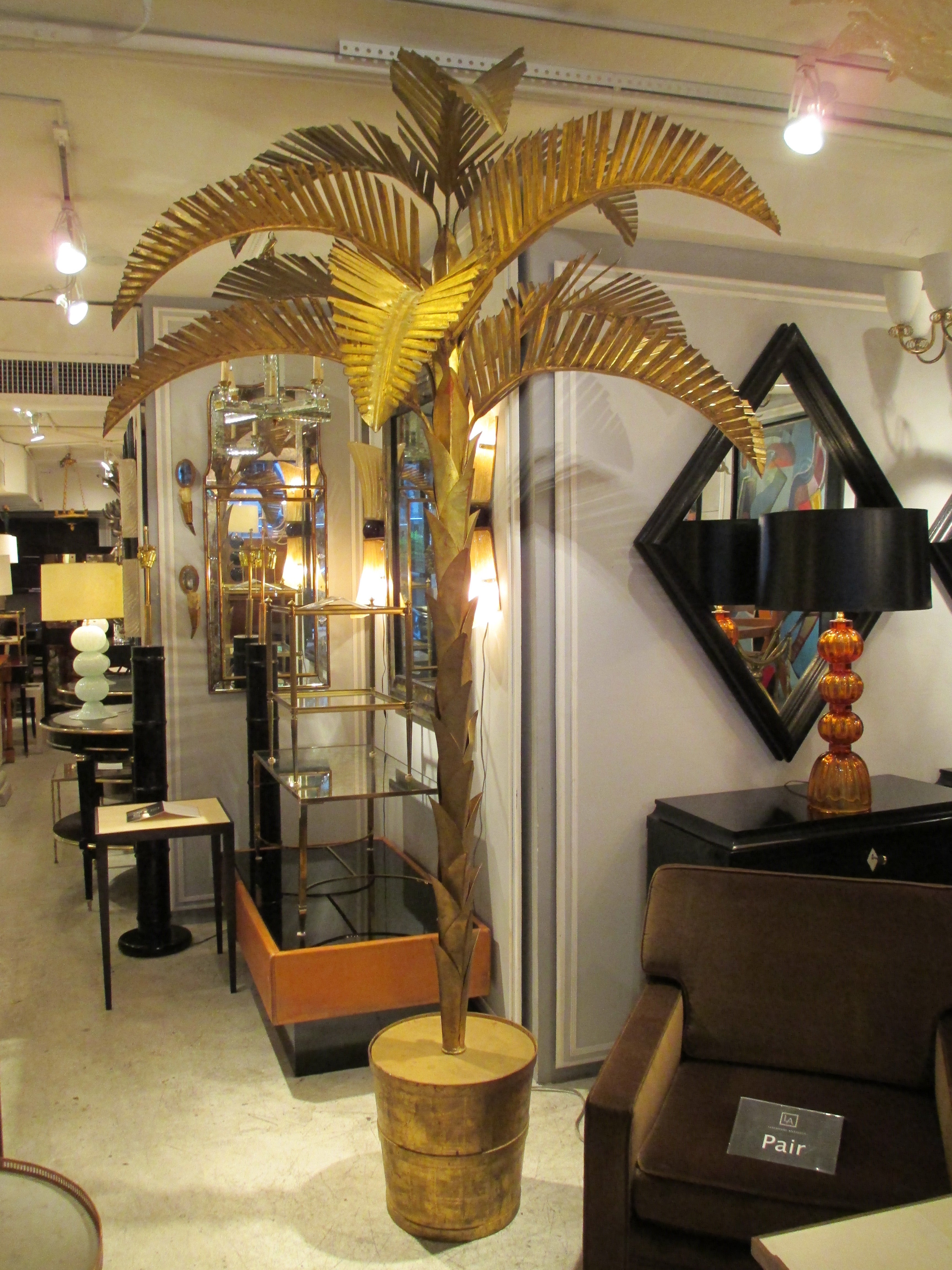 Exquisite 8 Foot Gilt Metal Palm Tree