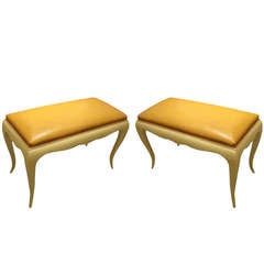 A Pair of Leather Upholstered Whimsical Lacquered Benches