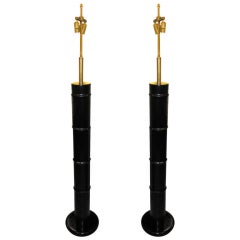 A Pair Of Ebonized Faux Bamboo Floor Lamps