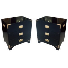 A pair of Ebonized Campagne Chests/ Nightstands