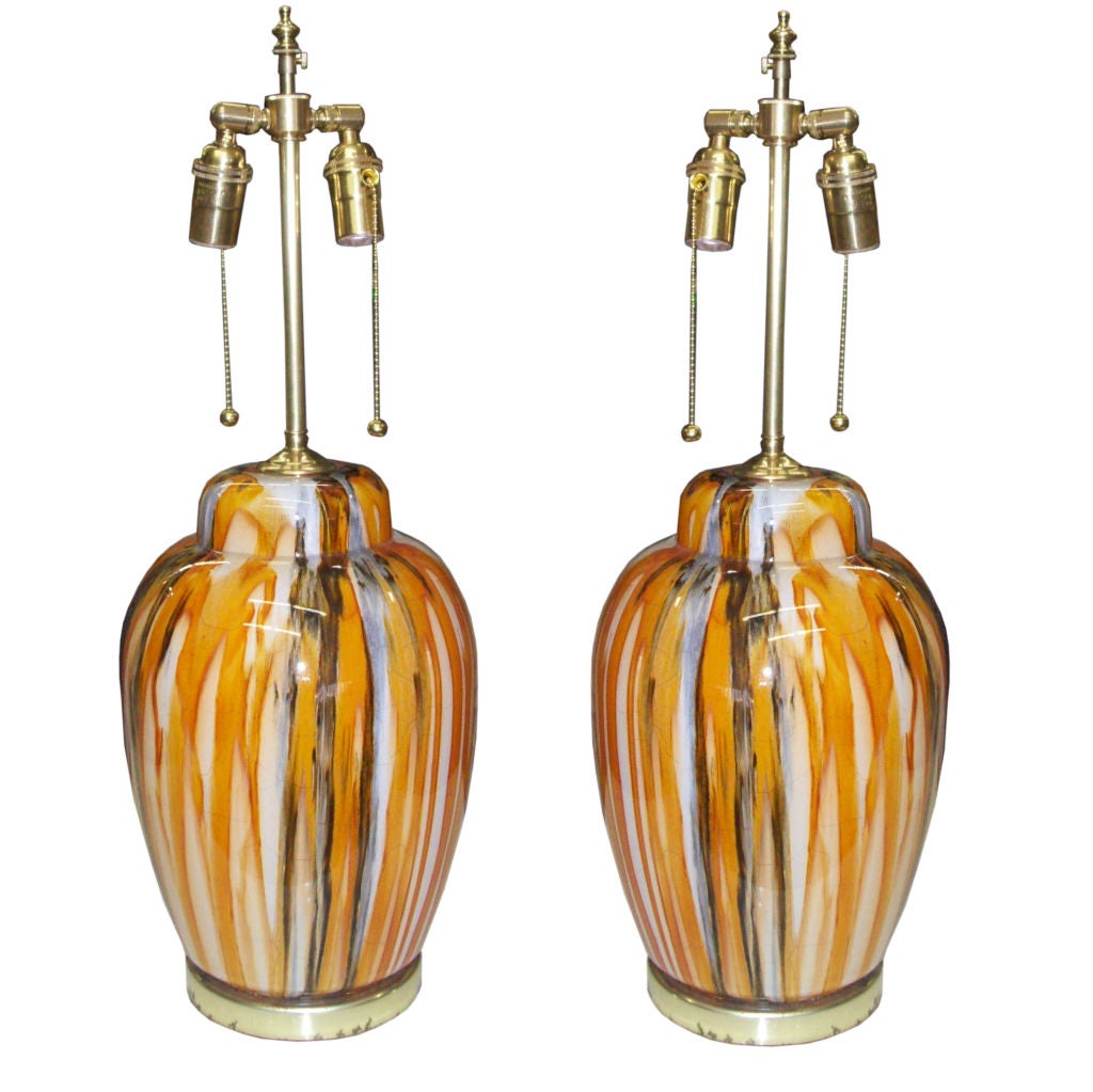 Pair Glass MultiColored Ginger Jar Lamps at 1stDibs