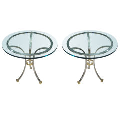 A Pair of Jansen Glass-Top Chrome and Brass Gueridons/Tables
