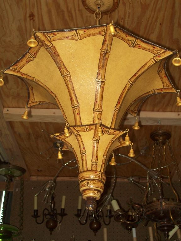 Custom faux-bamboo hand painted tole light fixture. 
This fixture is customizable.