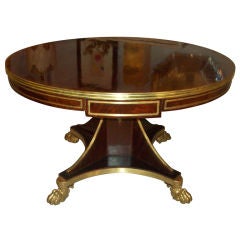 Exceptional Brass Inlaid Mahogany Drum Table On Pedestal Base