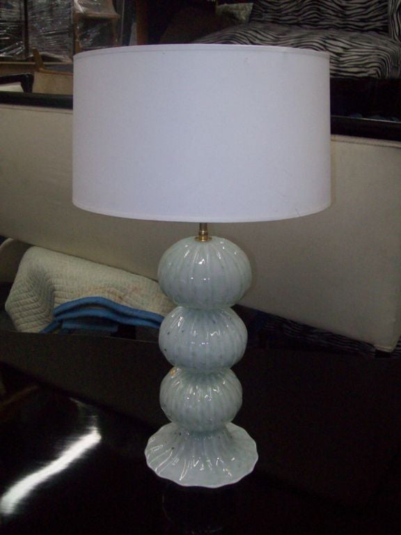 A Pair of White Hand-Blown Murano Lamps with Gold Specks