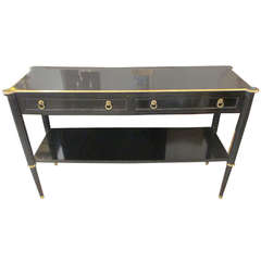 Louis XVI Style Ebonized Console with  Shelf on  Fluted Legs