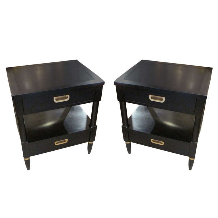 Pair of Ebonized Two-Tiered Night Stands