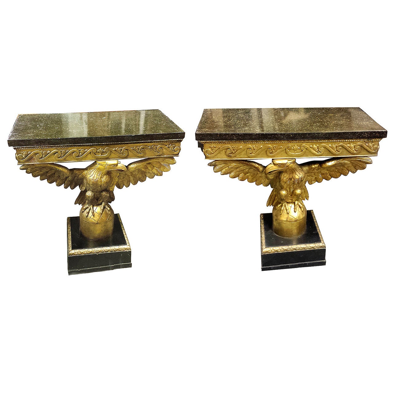 Pair of Georgian Style Giltwood Eagle Consoles