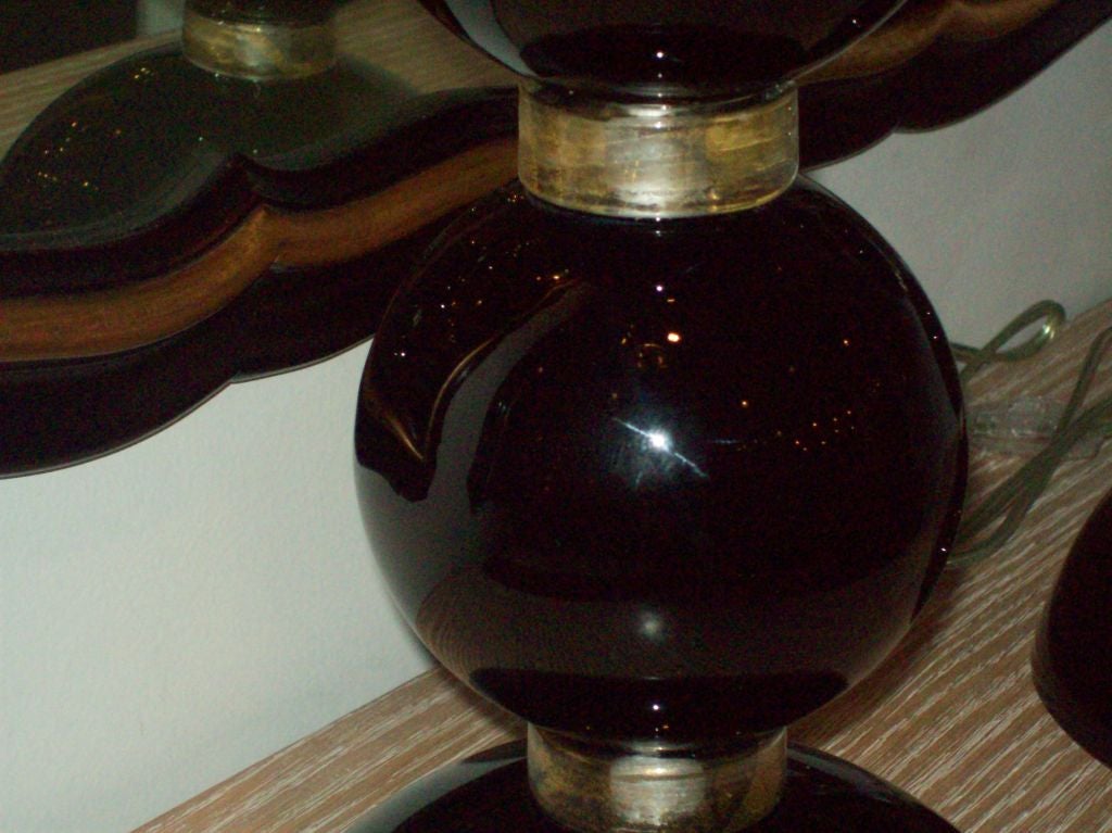 A Pair of Opal Colored Glass Sphere Lamps Signed Toso Murano