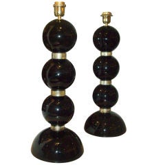 A Pair of Opal Colored Glass Sphere Lamps Signed Toso Murano