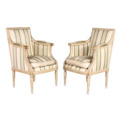 A Pair of French 40's Louis XVI style painted bergere chairs