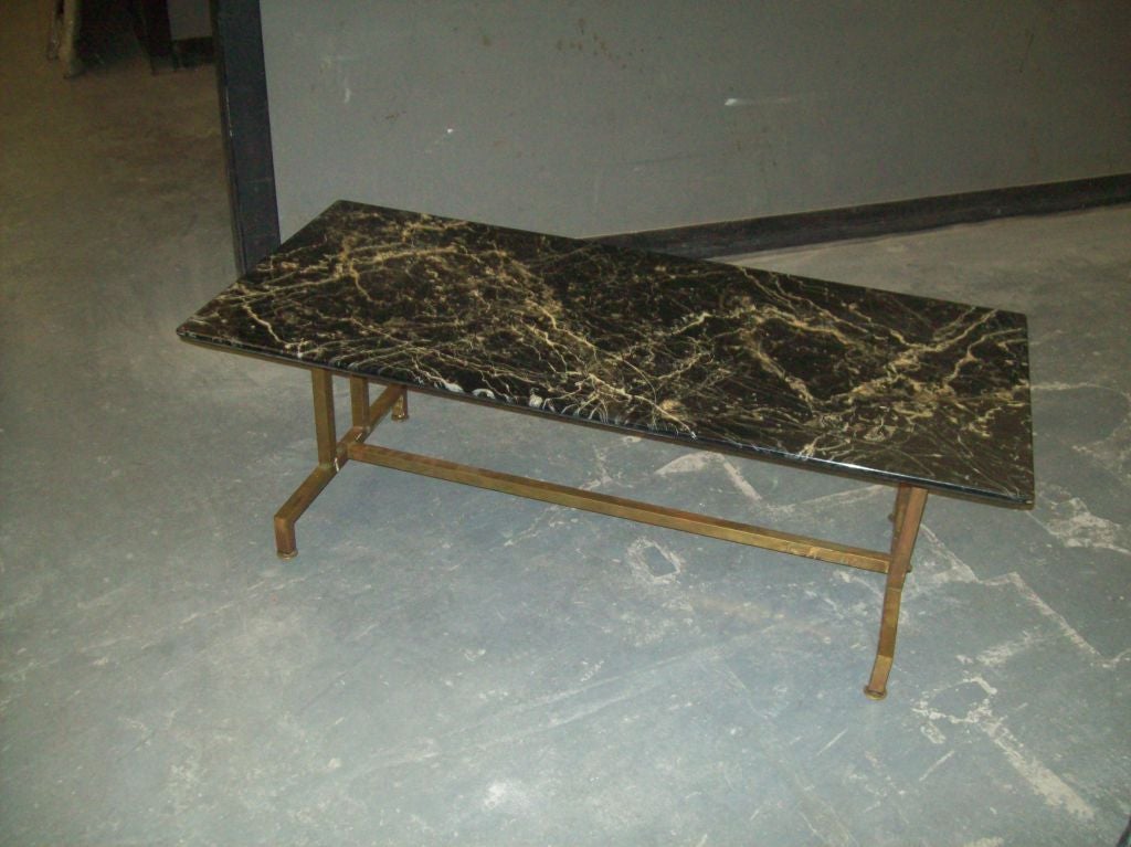 Faux-Marble Top Coffee Table on Brass Base