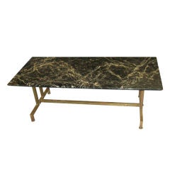 Faux-Marble Top Coffee Table on Brass Base Faux-Marble Top Coffee Table on Brass Base