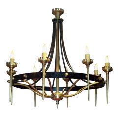 French Eight Light Bronze, Brass  and Iron Chandelier