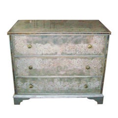 Italian Reverse-Painted Silver-Leafed Commode