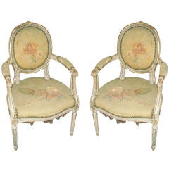 Exquisite Louis XVI Style Painted and Gilded Armchairs 12