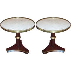 A Pair of Marble-Top Tables With Brass Gallery Top