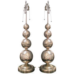 Pair of Mid-Century Polished Nickel Spherical Lamps 2