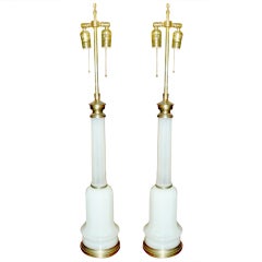 A Pair of  White Opaline Lamps