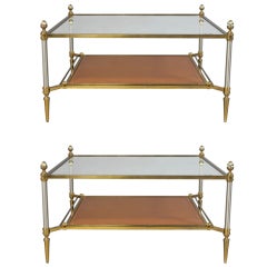 Pair of Jansen Directoire Style Brass and Steel Tables