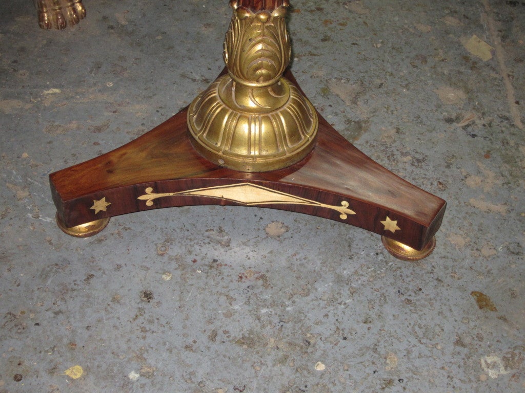 Regency Style Brass-Inlaid  Gueridon Table w. Petra Dura Top Insert In Good Condition In New York, NY