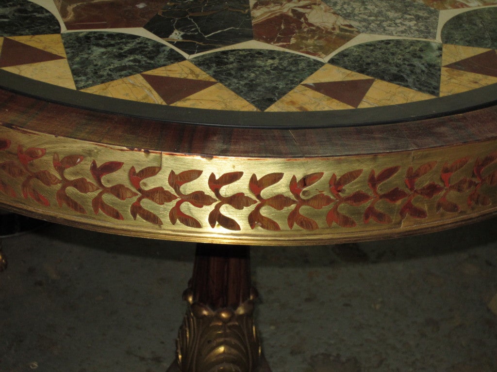 19th Century Regency Style Brass-Inlaid  Gueridon Table w. Petra Dura Top Insert