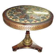 Regency Style Brass-Inlaid  Gueridon Table w. Petra Dura Top Insert