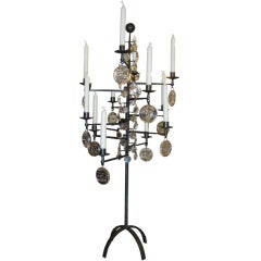 Clear Glass 12-arm Wrought-Iron Torcheres/Candelabra by Hoglund