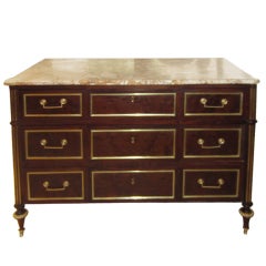 A Directoire Style, Brass-Inlaid, Marble-top Commode