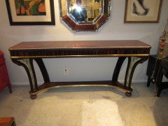 A Pair of Art Deco Style Faux Rosewood and Inlaid  Consoles