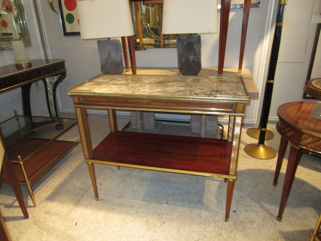 Exquisite Louis XVI Style Marble-Top Console Table with Gallery