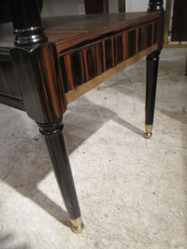 Pair of Faux Macassar Ebony Tables with Brass Gallery 2