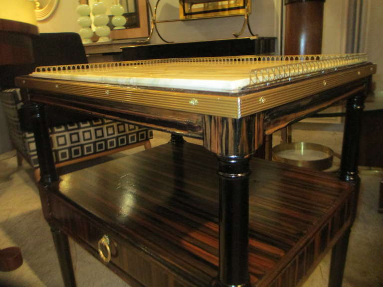 Pair of Faux Macassar Ebony Tables with Brass Gallery In Excellent Condition In New York, NY
