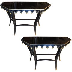 Pair of Whimsical Hollywood Regency Lacquered Consoles