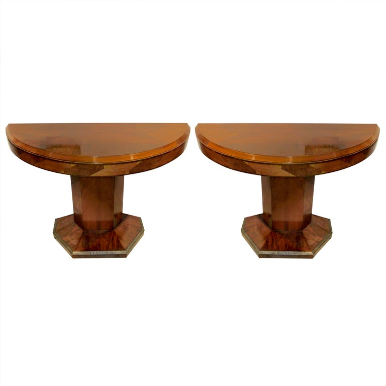 An Exquisite Pair of Art Deco Consoles on Pedestal Base