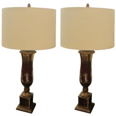 A Pair of Reversed painted Decoupage Lamps