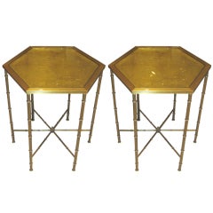 A Pair of Faux-Bamboo Brass Octagonal Tables