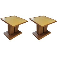 Exquisite Pair of Cerused Oak and Parchment Tables in the Dupre Lafon Manner 10