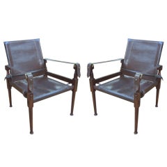 A Danish Pair  Rosewood and Leather Safari Chairs