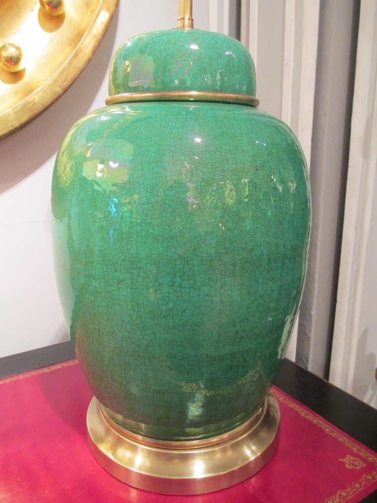 Exceptional Late 19th Cent Glazed Pottery Ginger Jar Lamp In Excellent Condition In New York, NY