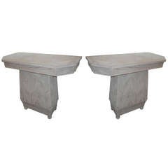 An Unusual Pair of Cerused Oak Consoles with Chevron Pattern