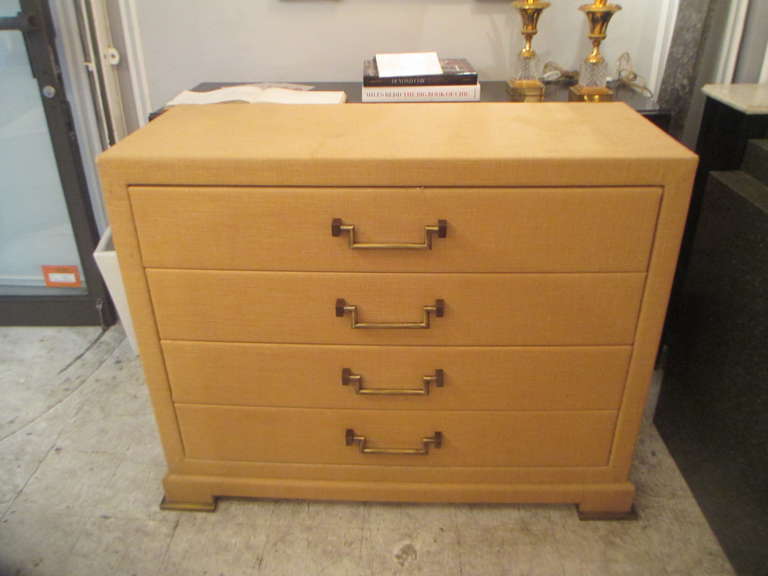Unusual Raffia Chest of Drawers with Brass Pulls