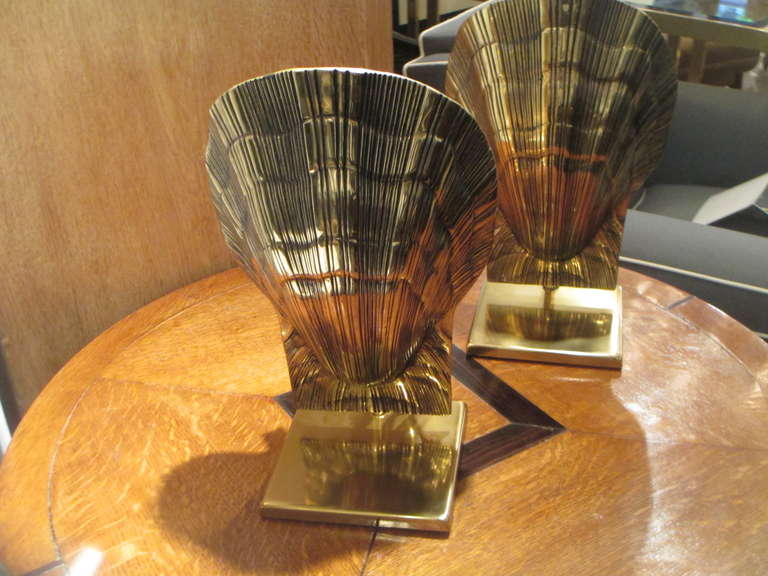 Mid-20th Century Unusual Pair of Brass Shell Lamps For Sale