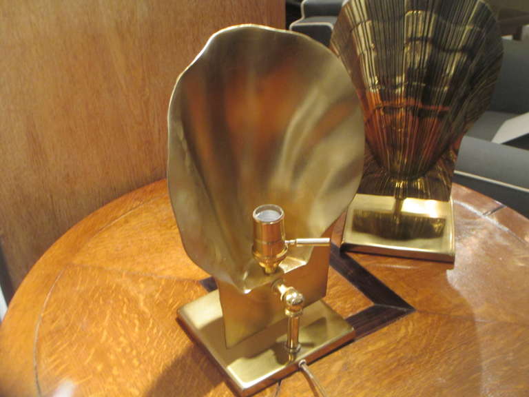 Unusual Pair of Brass Shell Lamps For Sale 1