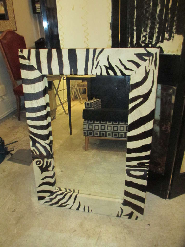 Pair of Vintage Burchell Zebra Hide Mirrors