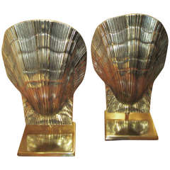 Unusual Pair of Brass Shell Lamps 12