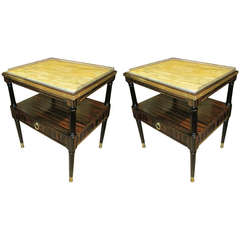 Pair of Faux Macassar Ebony Tables with Brass Gallery