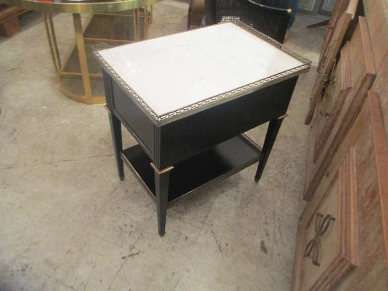 Pair of Ebonized Two-Tiered, Marble-Top Night Stands 3