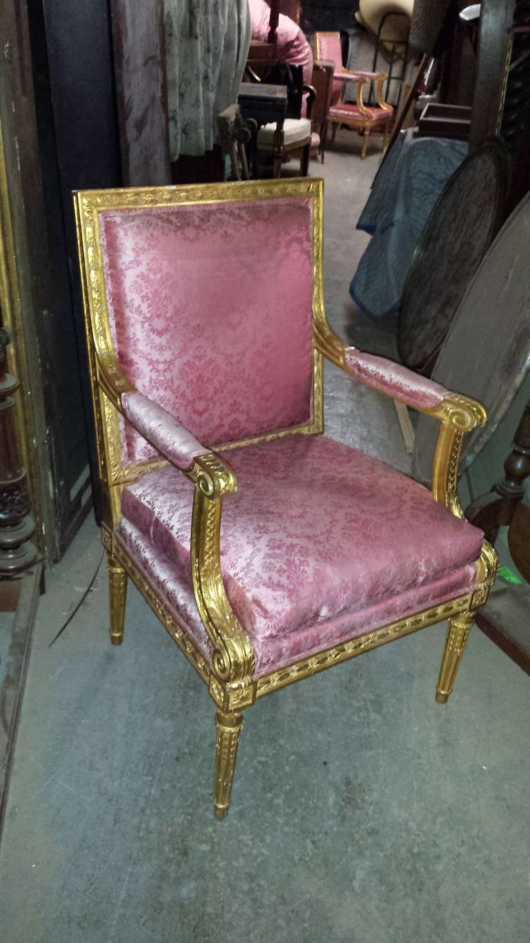 French Pair of  Louis XVI Giltwood Armchairs